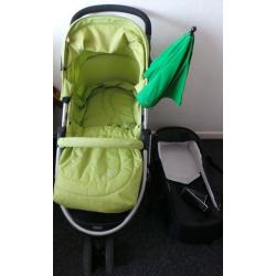 MAMAS & PAPAS LUNA MIX 3-WHEELER PUSHCHAIR/CARRYCOT,UMBRELLA,FOOTMUFF,ADAPTORS,BAG