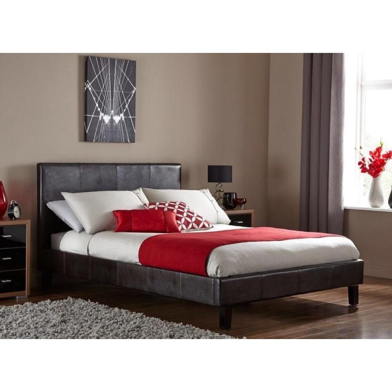 BRAND NEW- Single Leather Bed w/ Dual-Sided Deep Quilted Mattress - Double and Kingsize Available