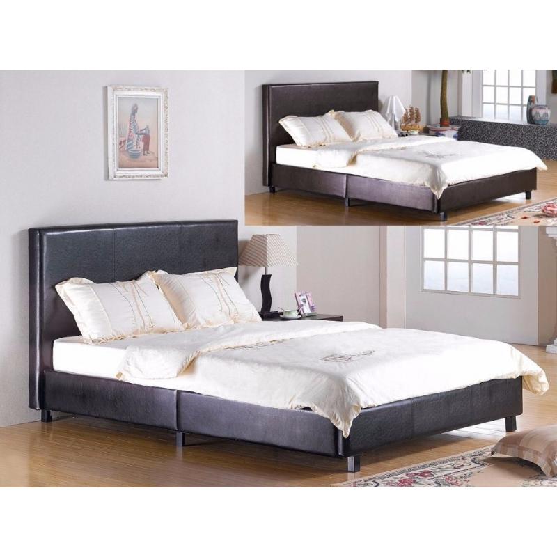 BRAND NEW- Single Leather Bed w/ Dual-Sided Deep Quilted Mattress - Double and Kingsize Available