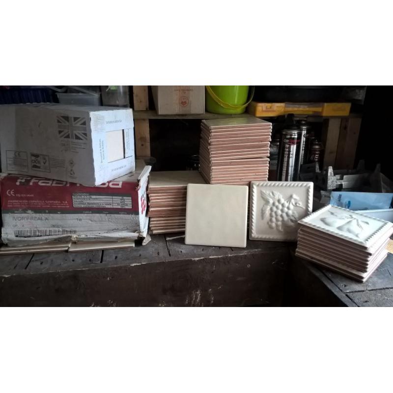 APPROXIMATELY 100 CREAM TILES ALL 150mm x 150mm