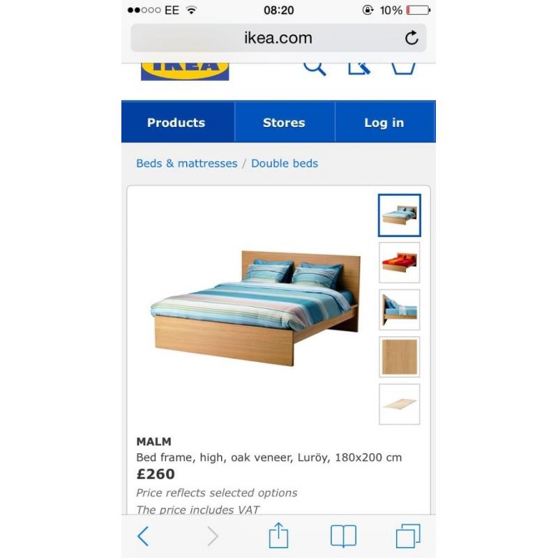 Ikea Malm oak veneer king size bed (with mattress)