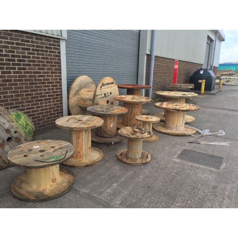 Cable drums reclaimed for up cycle many different sizes