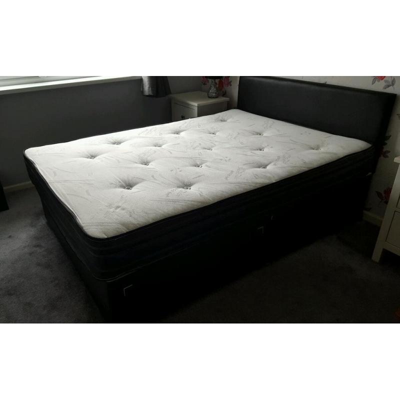 Black faux leather double divan & mattress