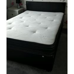 Black faux leather double divan & mattress