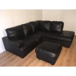 Harveys Black real leather corner sofa and puff with free delivery within London