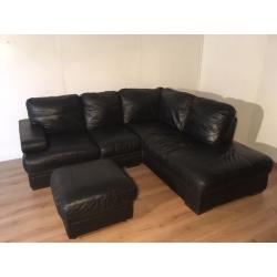 Harveys Black real leather corner sofa and puff with free delivery within London