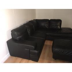 Harveys Black real leather corner sofa and puff with free delivery within London