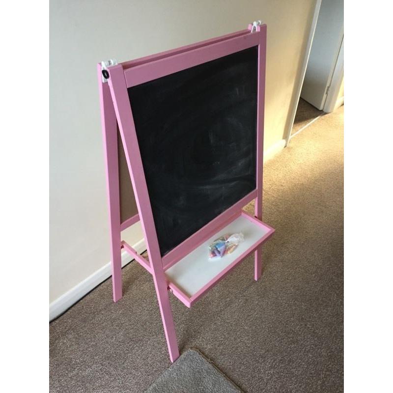 Girls Pink Chalk Easel and white board.