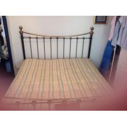 Black/golden metal frame king size bed with mattress