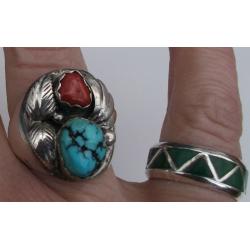 Native American Sterling/Turquoise/Coral Ring