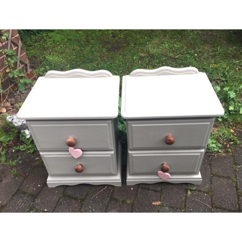 Pair of Shabby Chic Solid Pine Bedside Tables Cabinets