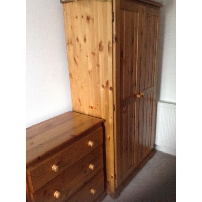 Pine Wood Wardrobe and Drawers