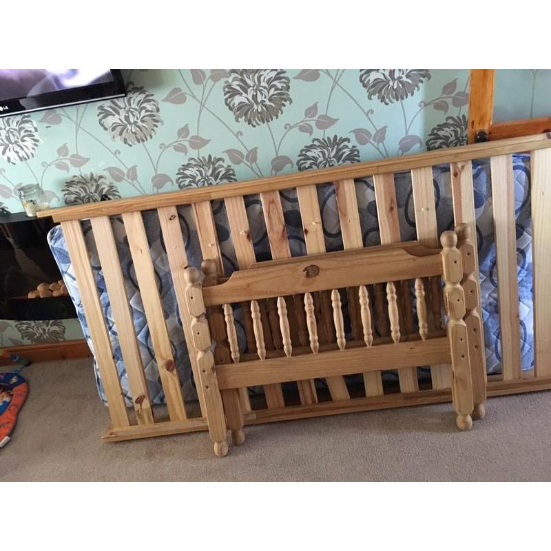 Wooden single bed and mattress