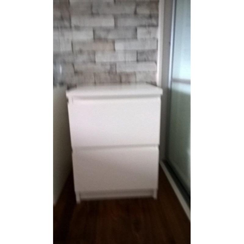 Ikea Malm white 2 drawer bedside cabinet