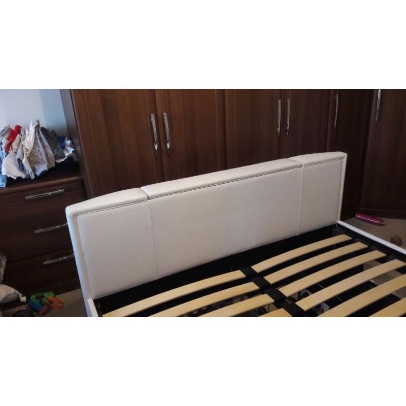 White leather kingsize TV bed