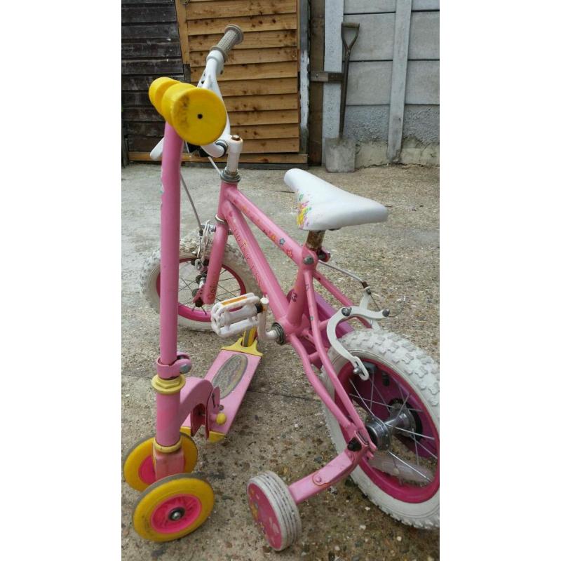 Small girl bike and scooter