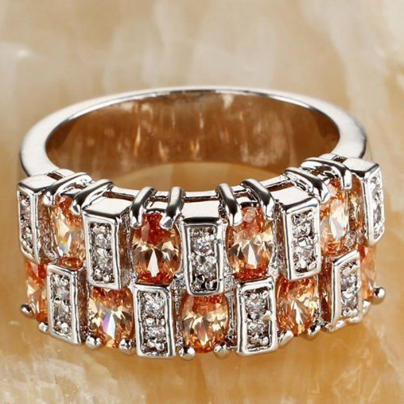 Cocktail Oval & Round Cut Morganite & White Topaz Gemstone Silver Ring Size R(9)