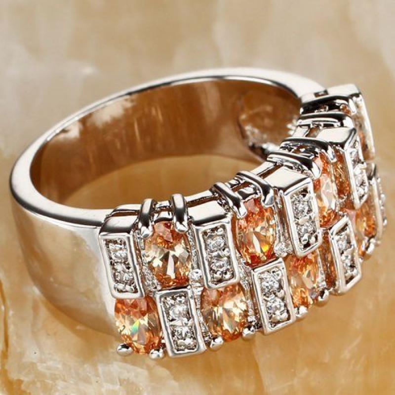 Cocktail Oval & Round Cut Morganite & White Topaz Gemstone Silver Ring Size R(9)