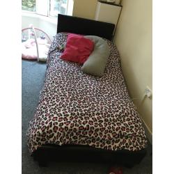 Black single leather bed and matress