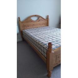 Pine double bed and mattress