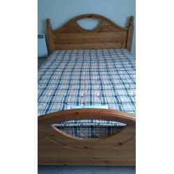 Pine double bed and mattress