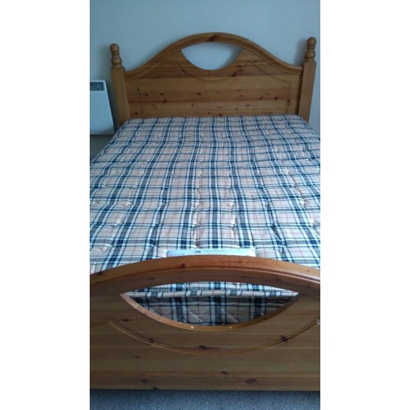 Pine double bed and mattress