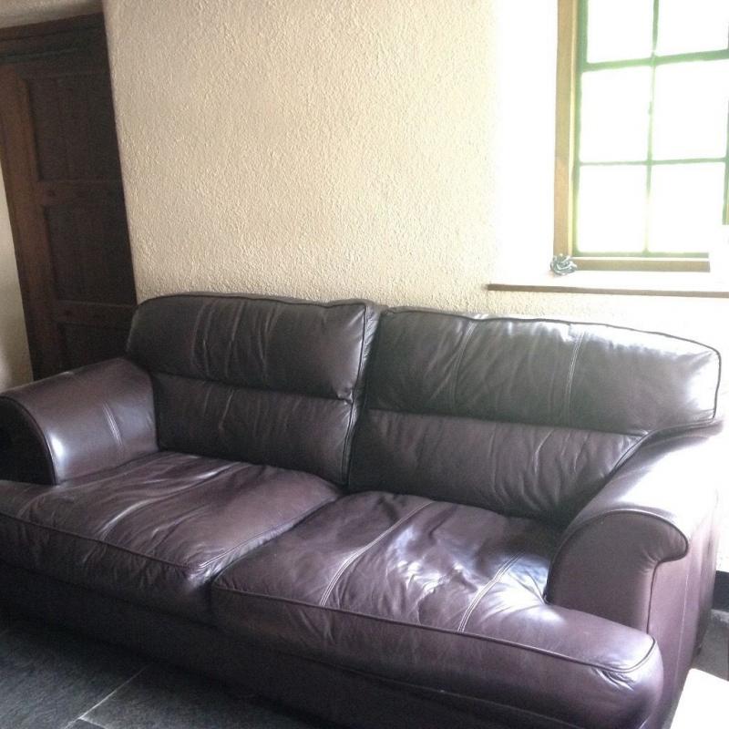 Brown leather 3 seater sofa