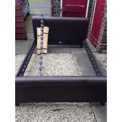 Brown leather double bed frame