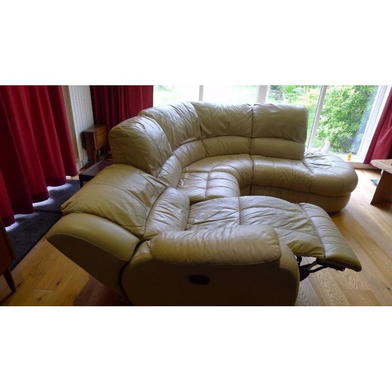 Large leather recliner corner suite with footstool, good quality, excellent unmarked condition