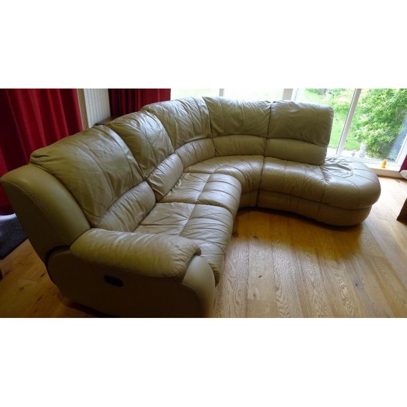 Large leather recliner corner suite with footstool, good quality, excellent unmarked condition