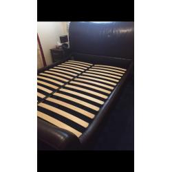 Brown Real Leather Sleigh Kingsize Bed