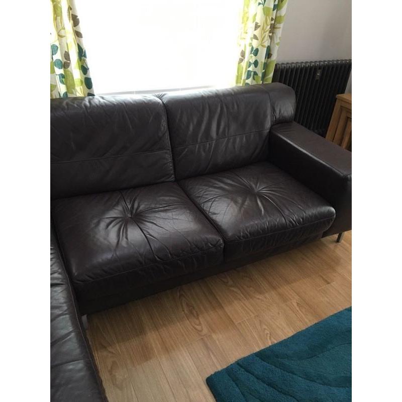 Brown leather corner sofa