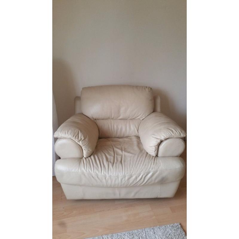 Cream leather sofa and arm chair