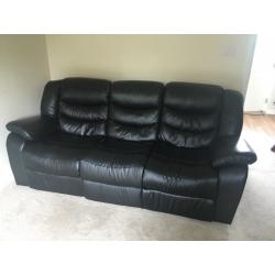 3 seater black faux leather recliner sofa