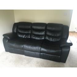 3 seater black faux leather recliner sofa