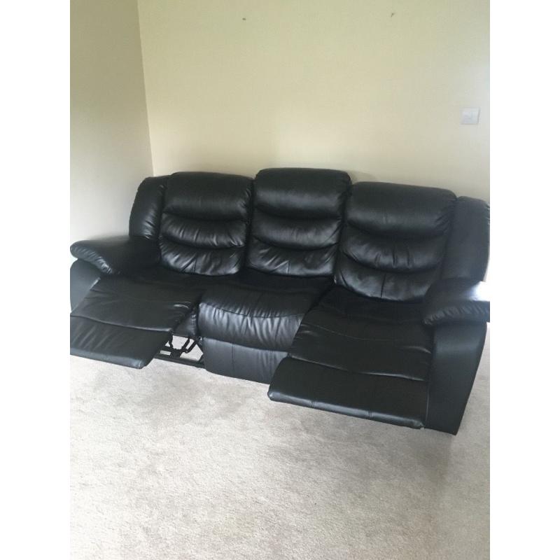 3 seater black faux leather recliner sofa