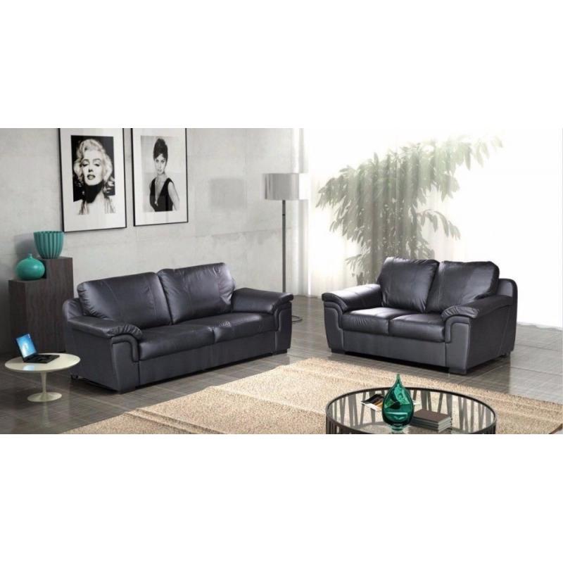 Leather 3+2 sofas brand new BLACK OR BROWN FREE STORAGE POUFFE