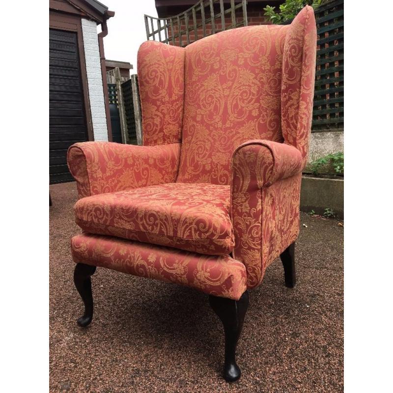 Pair Of Wing Back Armchairs - Queen Anne Armchairs - Good Sturdy Condition - as they are or projects