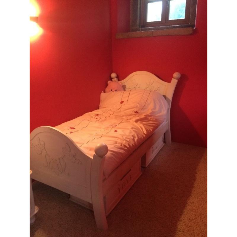White wood single fairy girls bed with mattress
