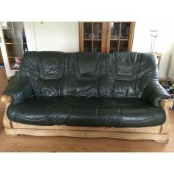 Solid Belgian Oak & Calf's Leather 3 Piece Suite - Purchaser to arrange collection.