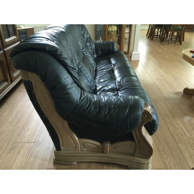 Solid Belgian Oak & Calf's Leather 3 Piece Suite - Purchaser to arrange collection.