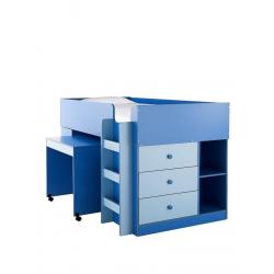 Blue cabin bed with desk and matching wardrobe
