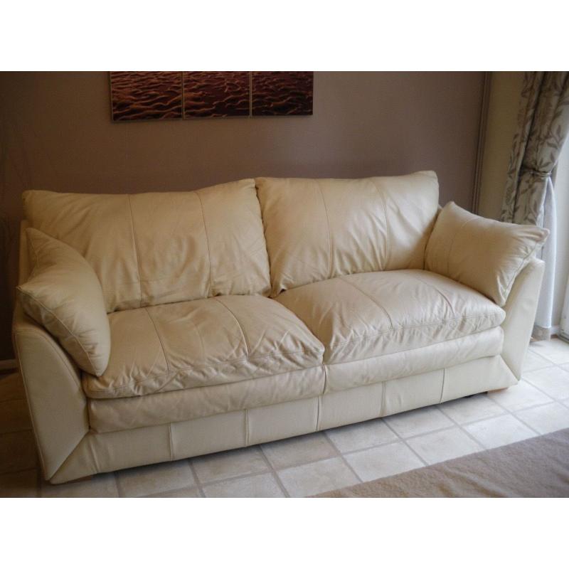 Large 3 Seater Cream Leather Sofa