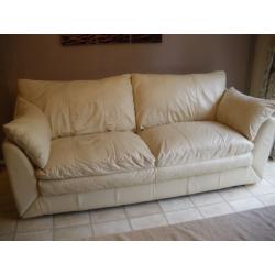 Large 3 Seater Cream Leather Sofa