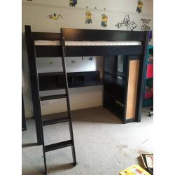 Loft bed with desk and shelves