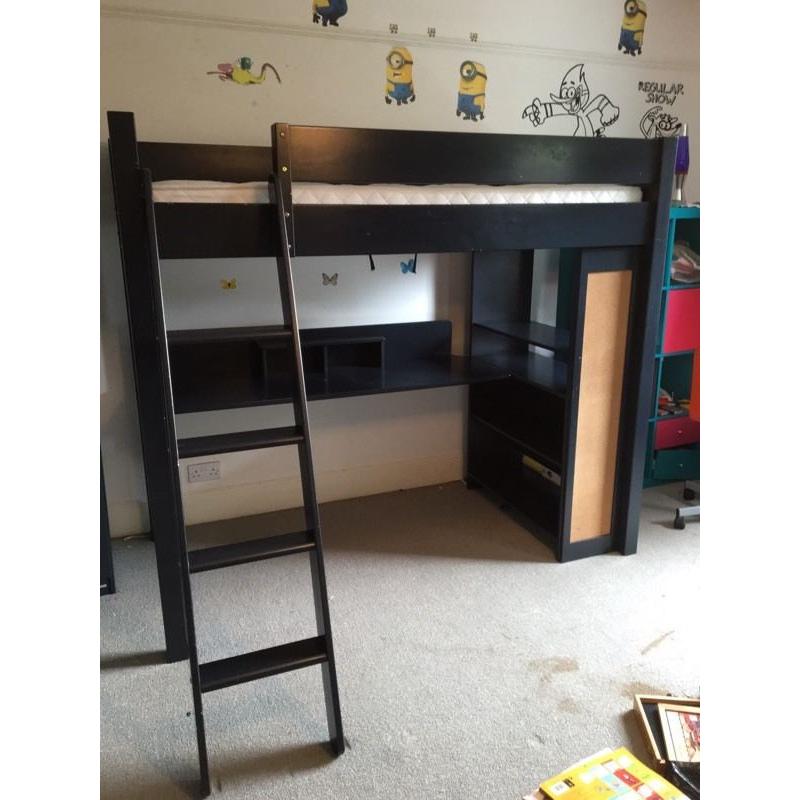 Loft bed with desk and shelves