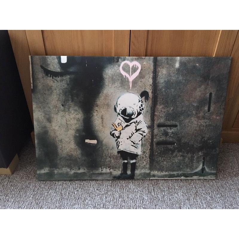Banksy stretched canvas - girl in diving helmet with canary