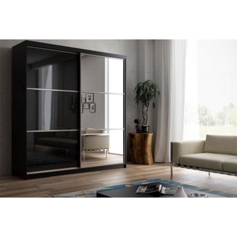 Super High Gloss Wardrob with Sliding Mirror Doors in Black Colour 160/203cm wide