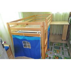 Sleeper Wooden Single Bunk Bed Frame ,Underbed Study Table & Cabin