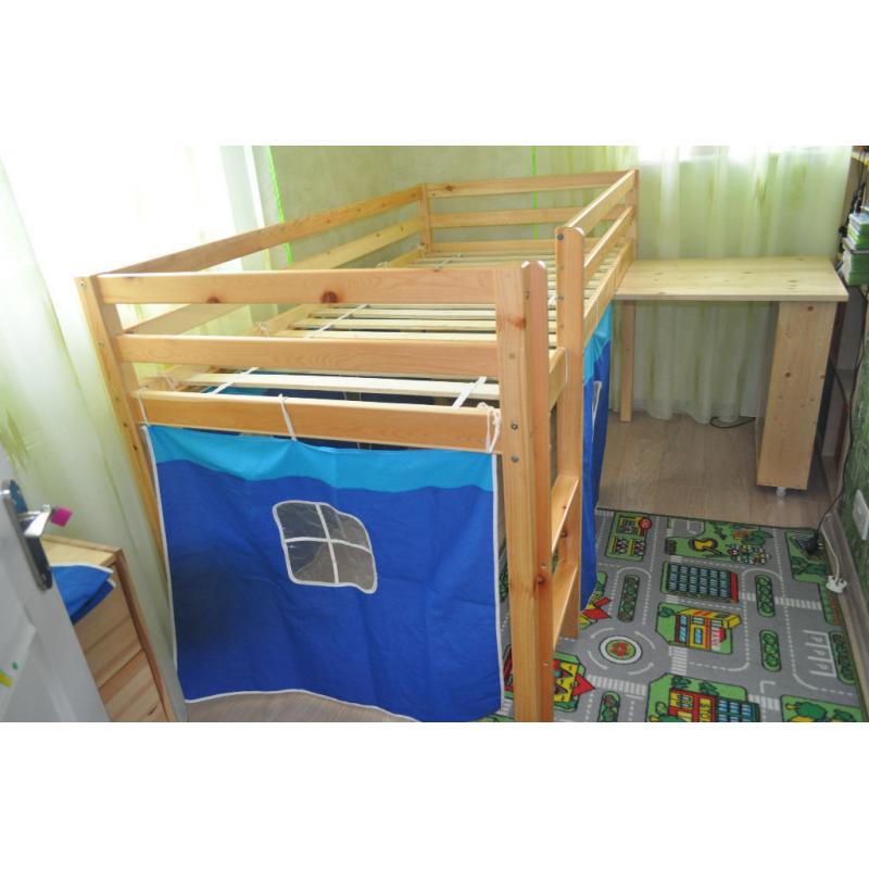 Sleeper Wooden Single Bunk Bed Frame ,Underbed Study Table & Cabin